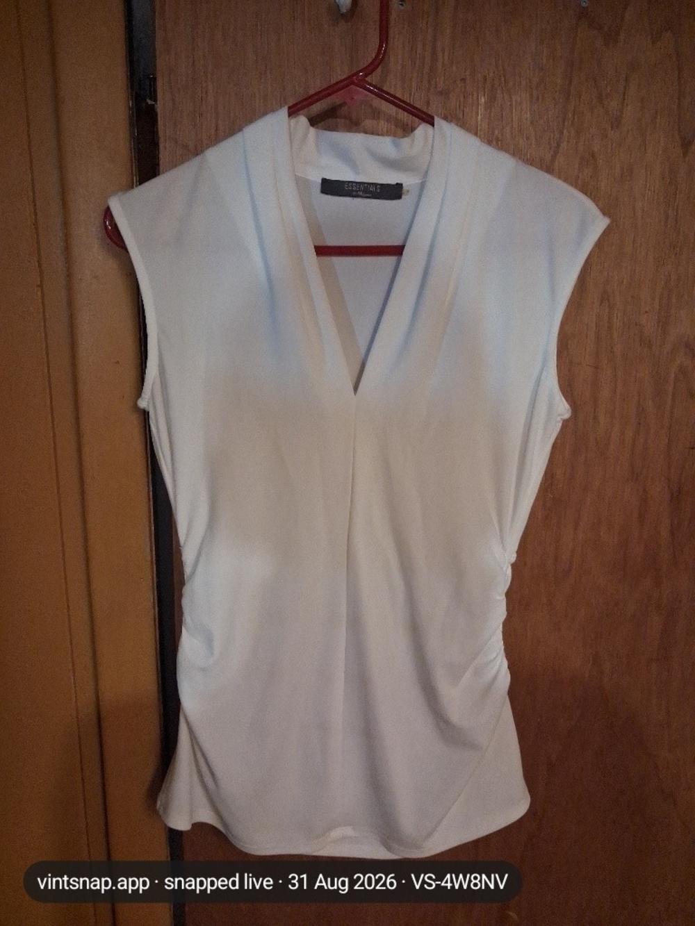 Essentials by Milano Cream V-Neck Sleeveless Drape Top